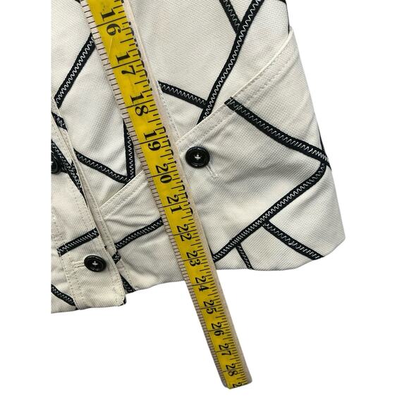 Perse Abstract Print Jacket Ivory Black Button Down 3/4 Sleeve Blazer Size 8 - Picture 12 of 16